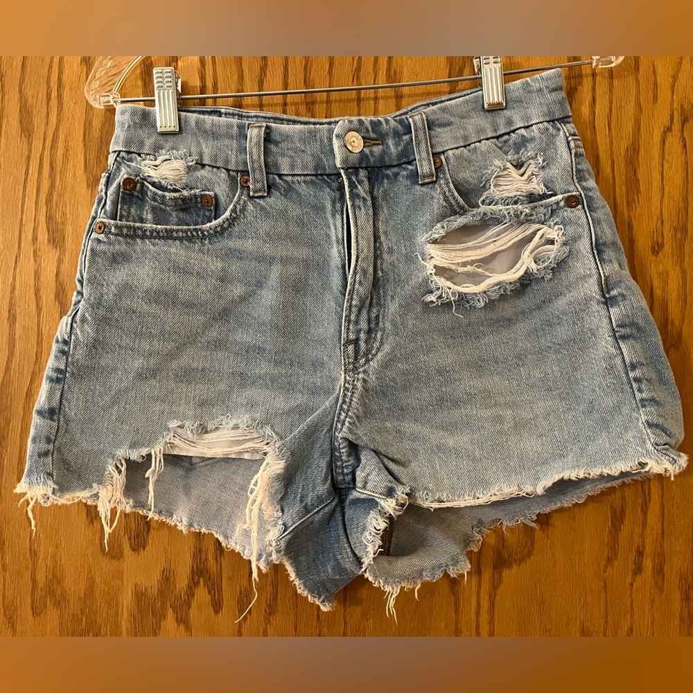 American Eagle Outfitters Ripped Light Blue Jean Shorts